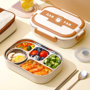 304 stainless steel portable lunch box with heat preservation, 1100ml capacity, two grids, with food and utensils.